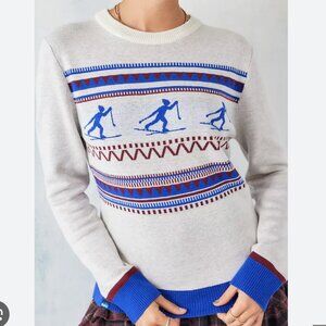 KAVU UO Hillrose Apres Ski Blue Mountain Crew Neck Knit Cabin Sweater | XS